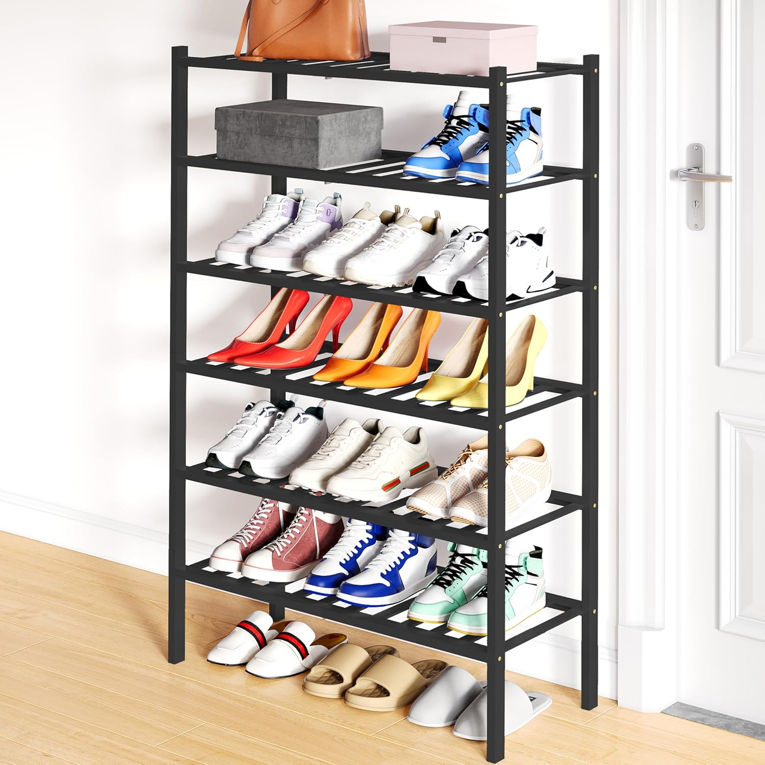 Smiry Shoe Rack - 6 Tier Bamboo Shoe Organizer for Home Use
