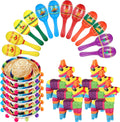 Mexican Fiesta Decorations 24 Pcs Set - Mini Donkey Pinatas & Maracas