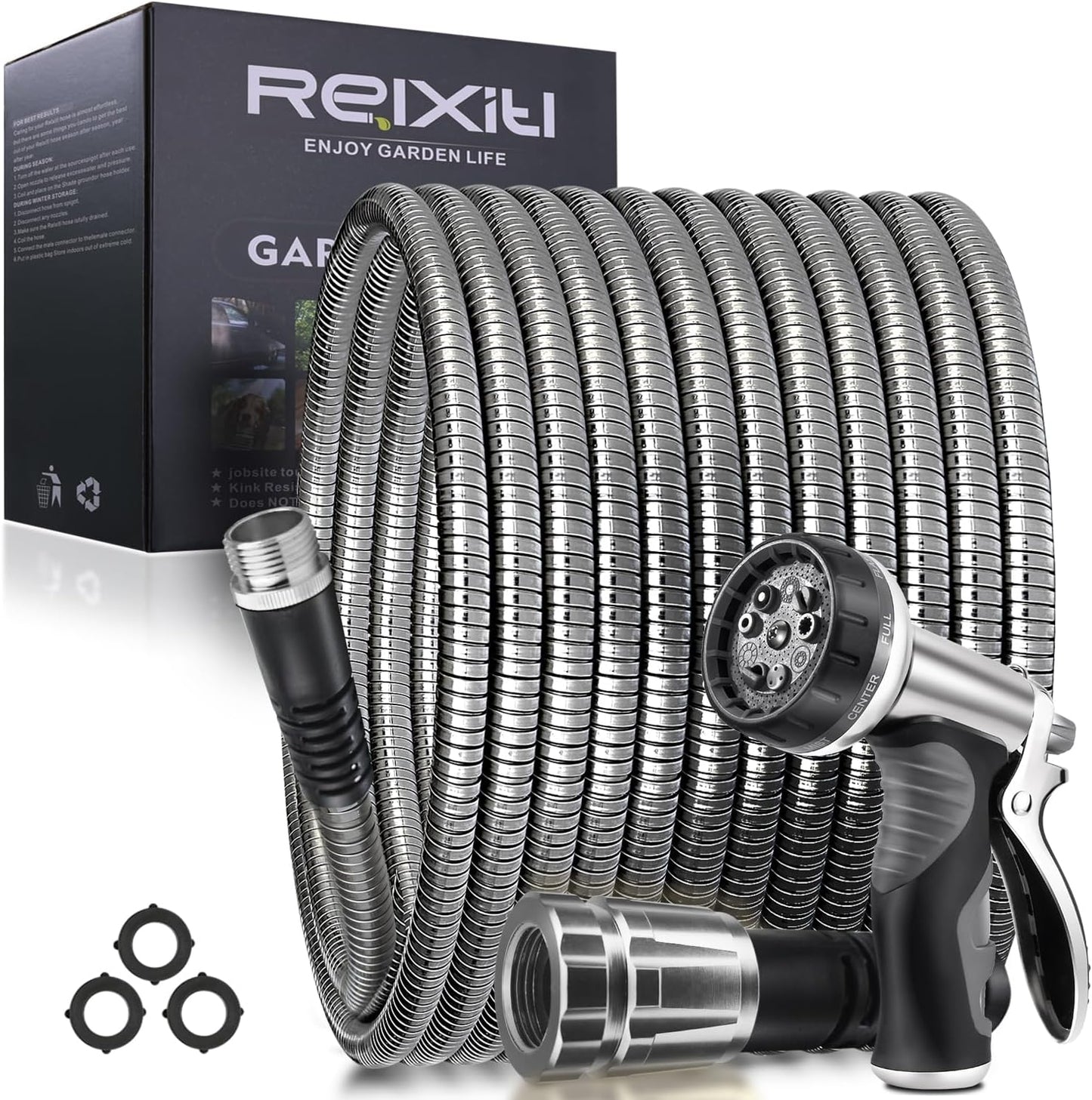 50FT Metal Garden Hose - Durable, Flexible, and Lightweight Design