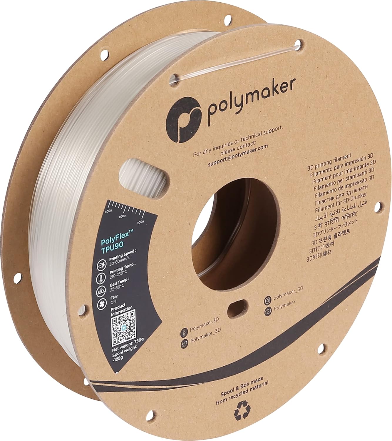 Polymaker TPU Filament 1.75mm Clear for Flexible 3D Printing