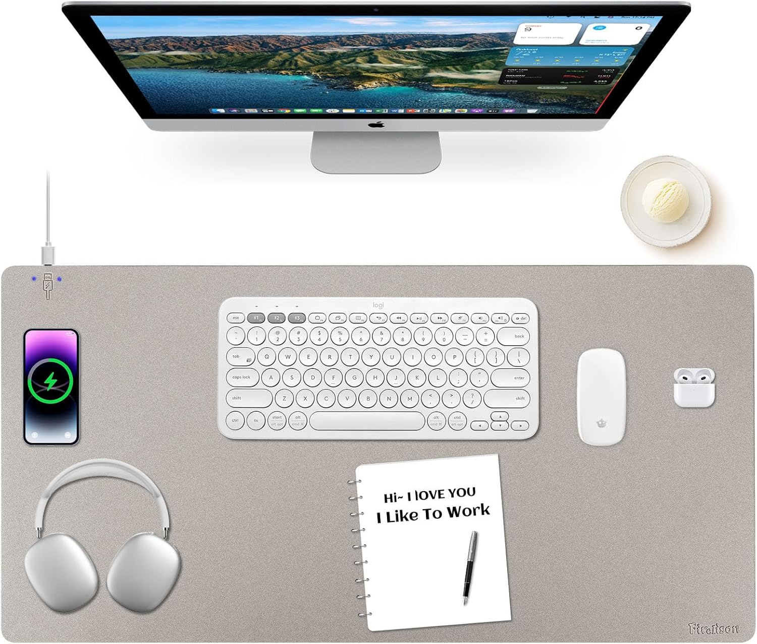Wireless Charging Mouse Pad for Office with Non-Slip Base