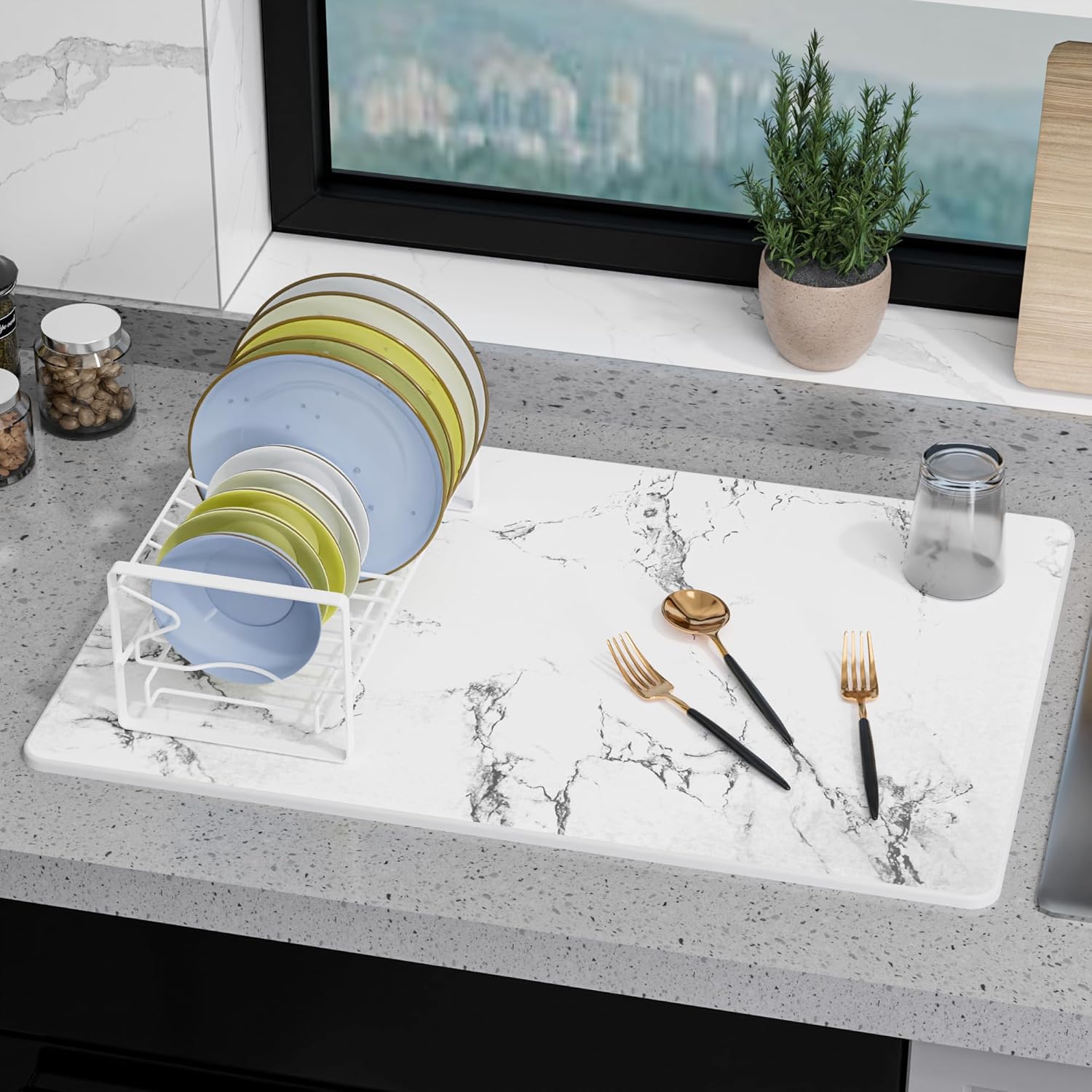 Large Stone Drying Mat for Kitchen Counter - Quick Drying Solution