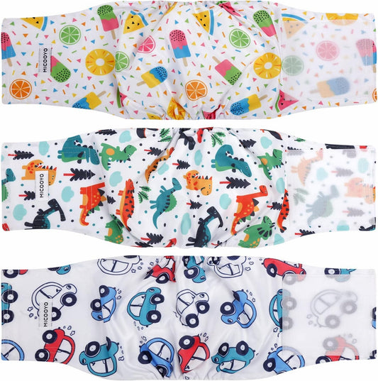 MICOOYO 3 Pack Male Dog Diapers - Washable & Reusable for Puppy