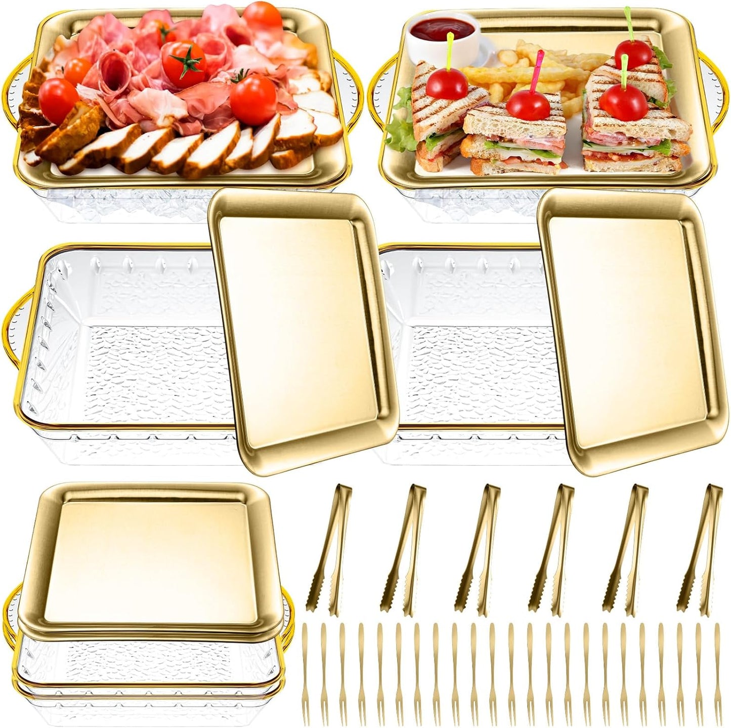 Chilled Serving Tray Set for Parties with Compartments and Tongs
