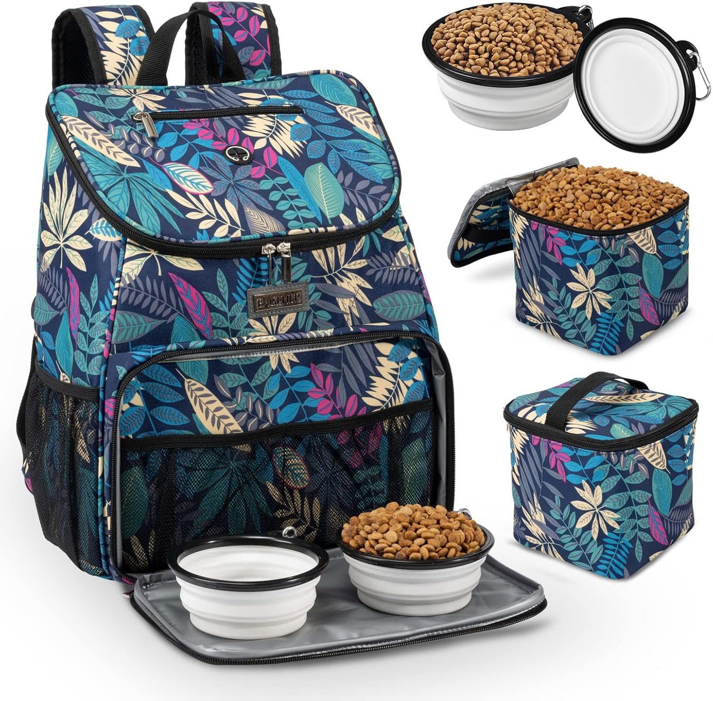 Dog Travel Backpack with Collapsible Bowls and Food Baskets