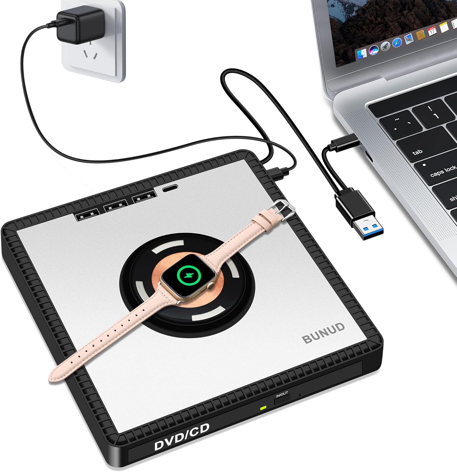 BUNUD USB Superdrive: Portable External DVD Player & Charger