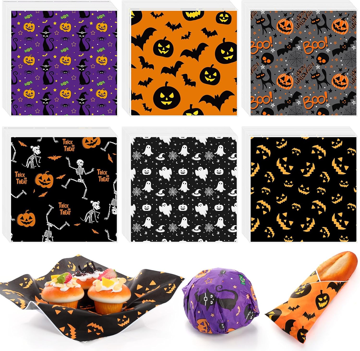 600 Pcs Halloween Wax Paper Sheets for Food Wrapping and More