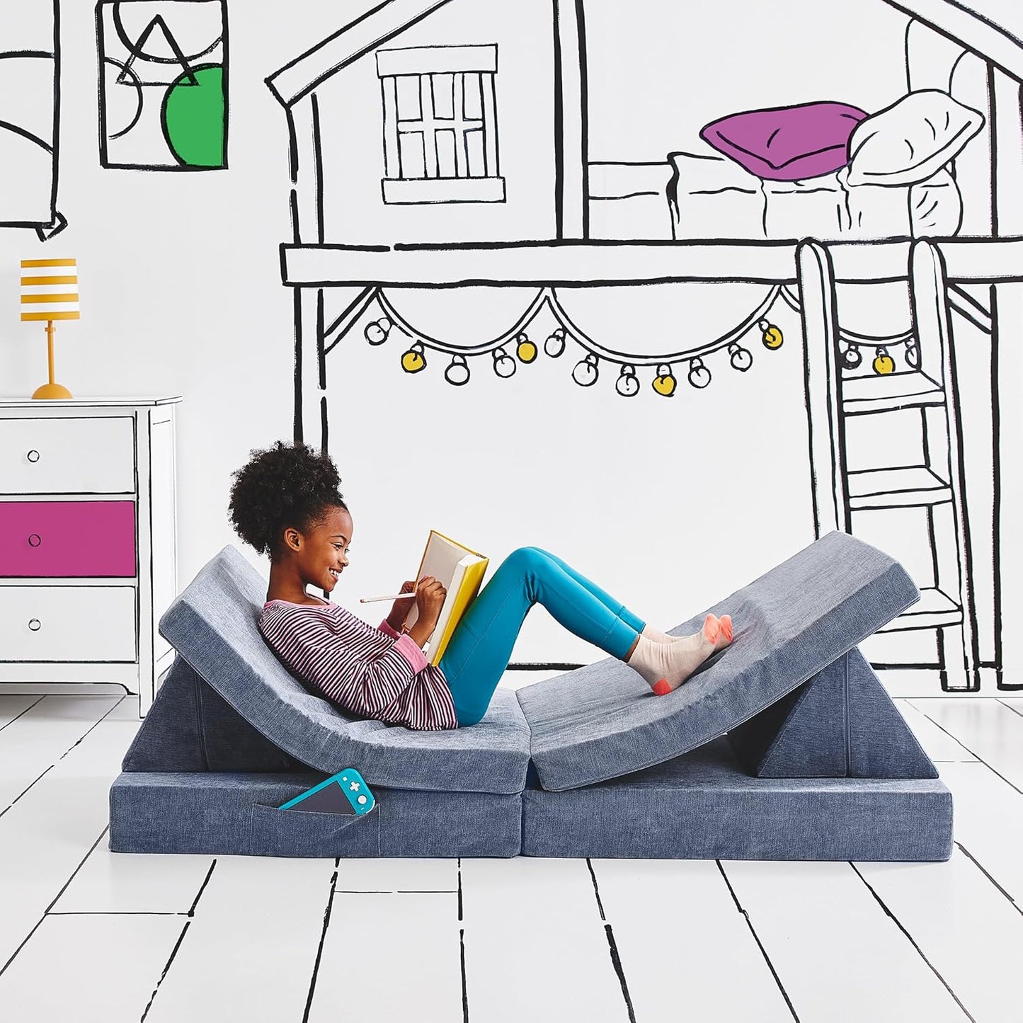 Yourigami Kids Play Couch - Convertible Folding Sofa in Blue Lagoon