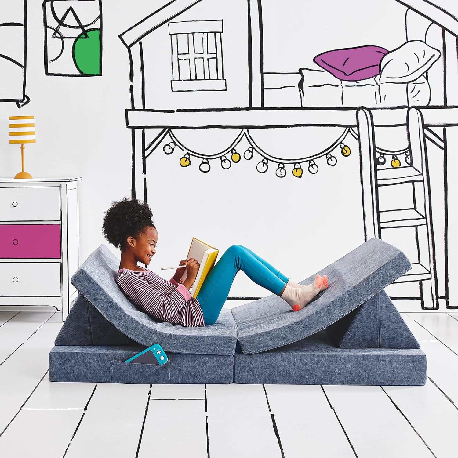 Yourigami Kids Play Couch - Convertible Folding Sofa in Blue Lagoon