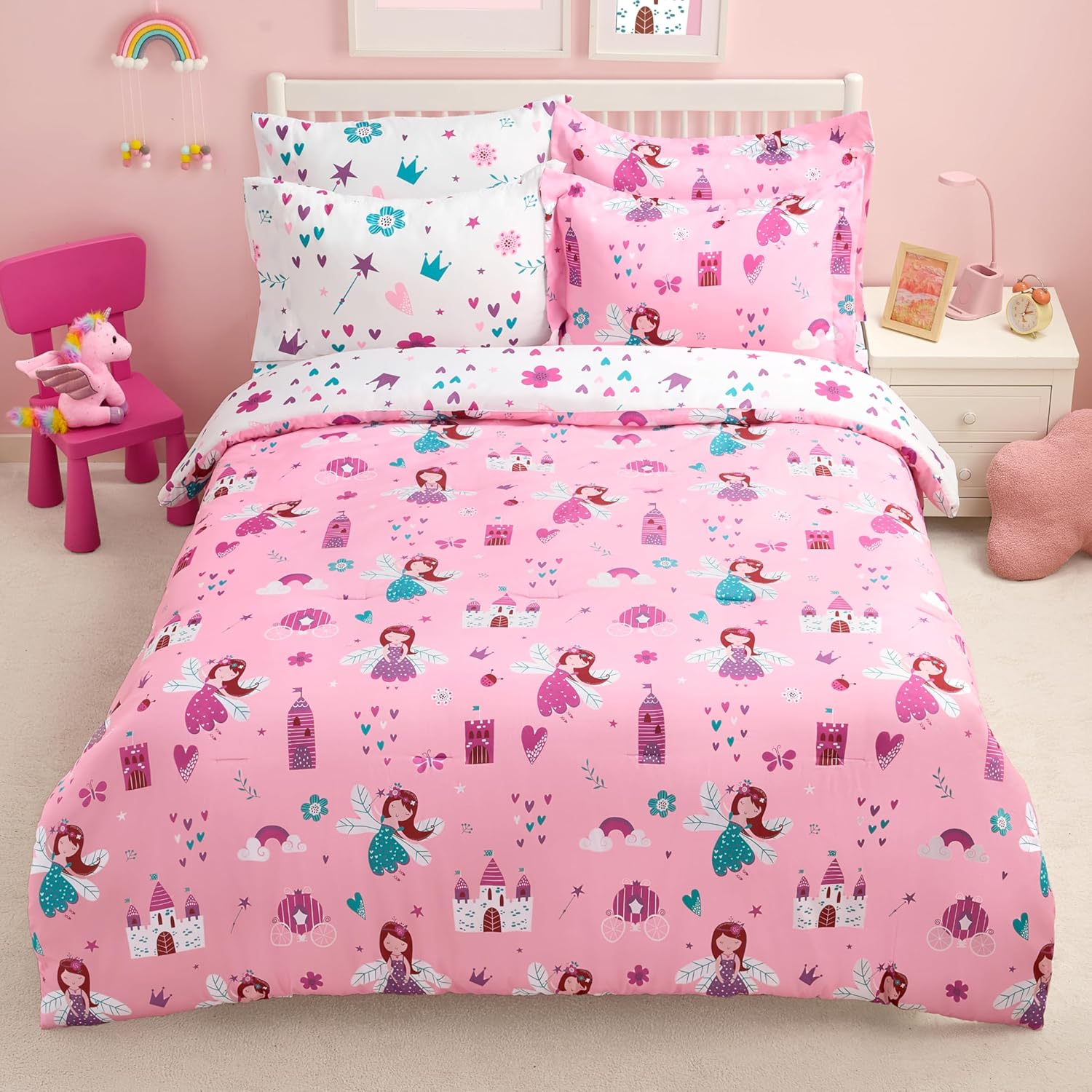 Joiedomi Kid Full Comforter Set 7 Piece Princess Bedding Set