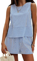 Cotton Striped 2 Piece Summer Set for Women - Lightweight Beach Fit