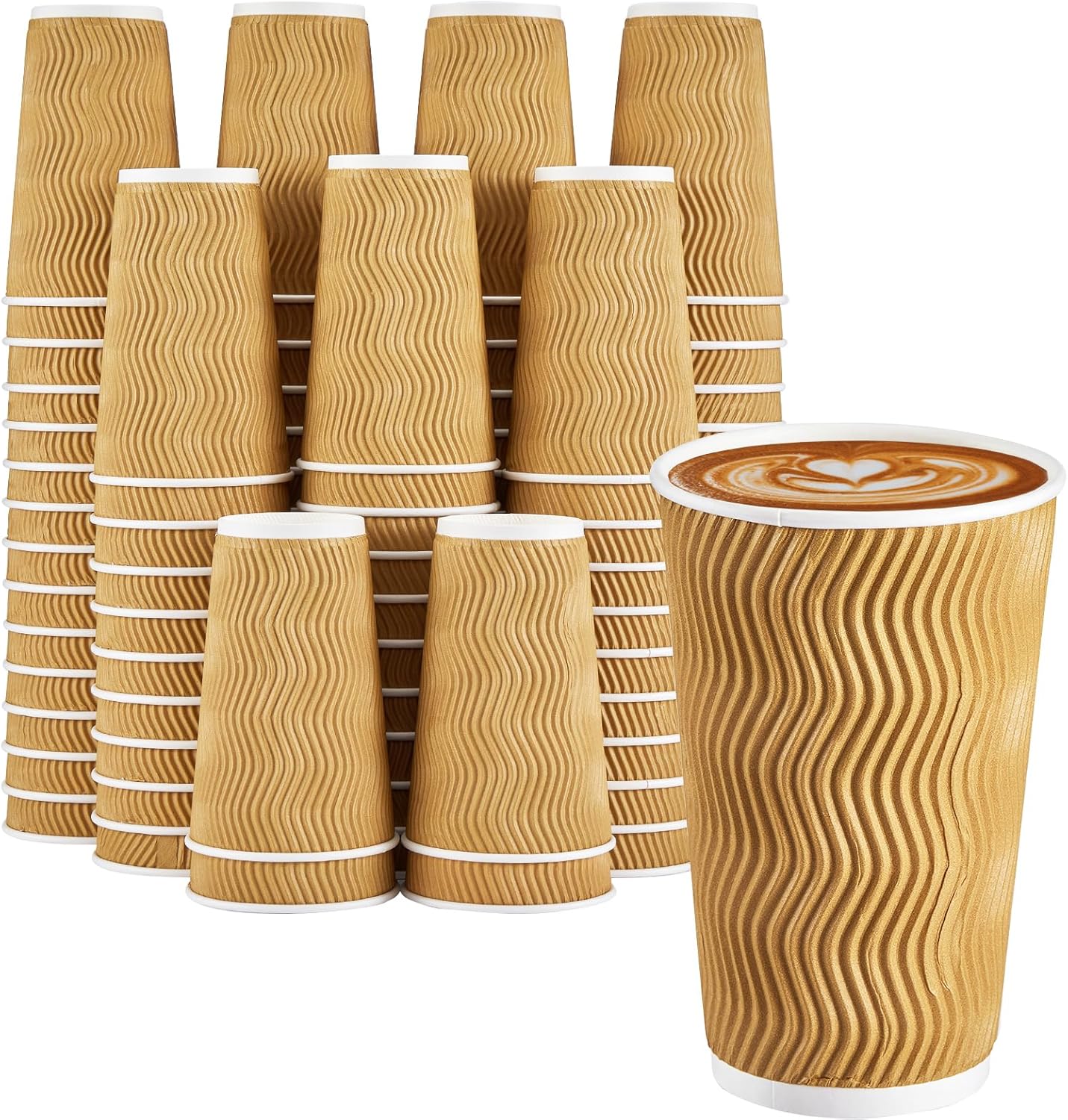 16 oz Disposable Coffee Cups - Insulated Ripple Wall Design