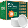 100% Compostable 10 in Paper Plates Bulk 500 Count - Heavy-Duty Dinner