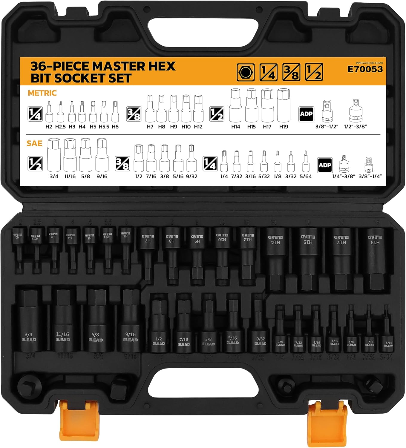 Hex Bit Impact Socket Set: 36-Piece with Adapters for Mechanics