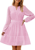 ZESICA Women's 2025 Eyelet Ruffle V Neck Mini Dress - Flattering Fit