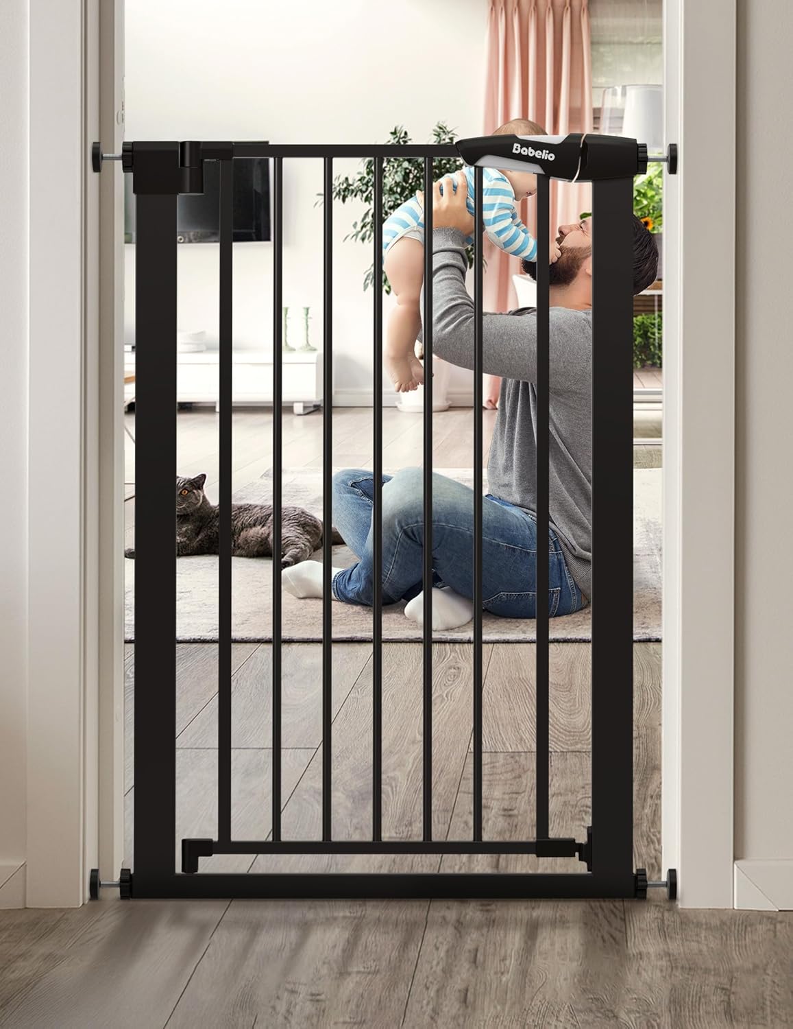 BABELIO 36in Tall Narrow Baby Gate for Small Stairs and Doorways