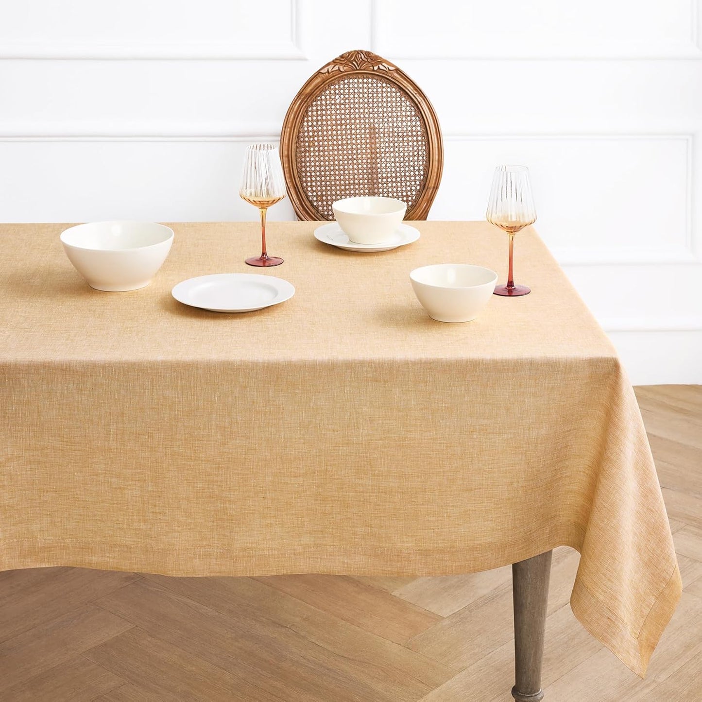 Elegant 52 x 52 Inch Pure Linen Golden Nugget Tablecloth
