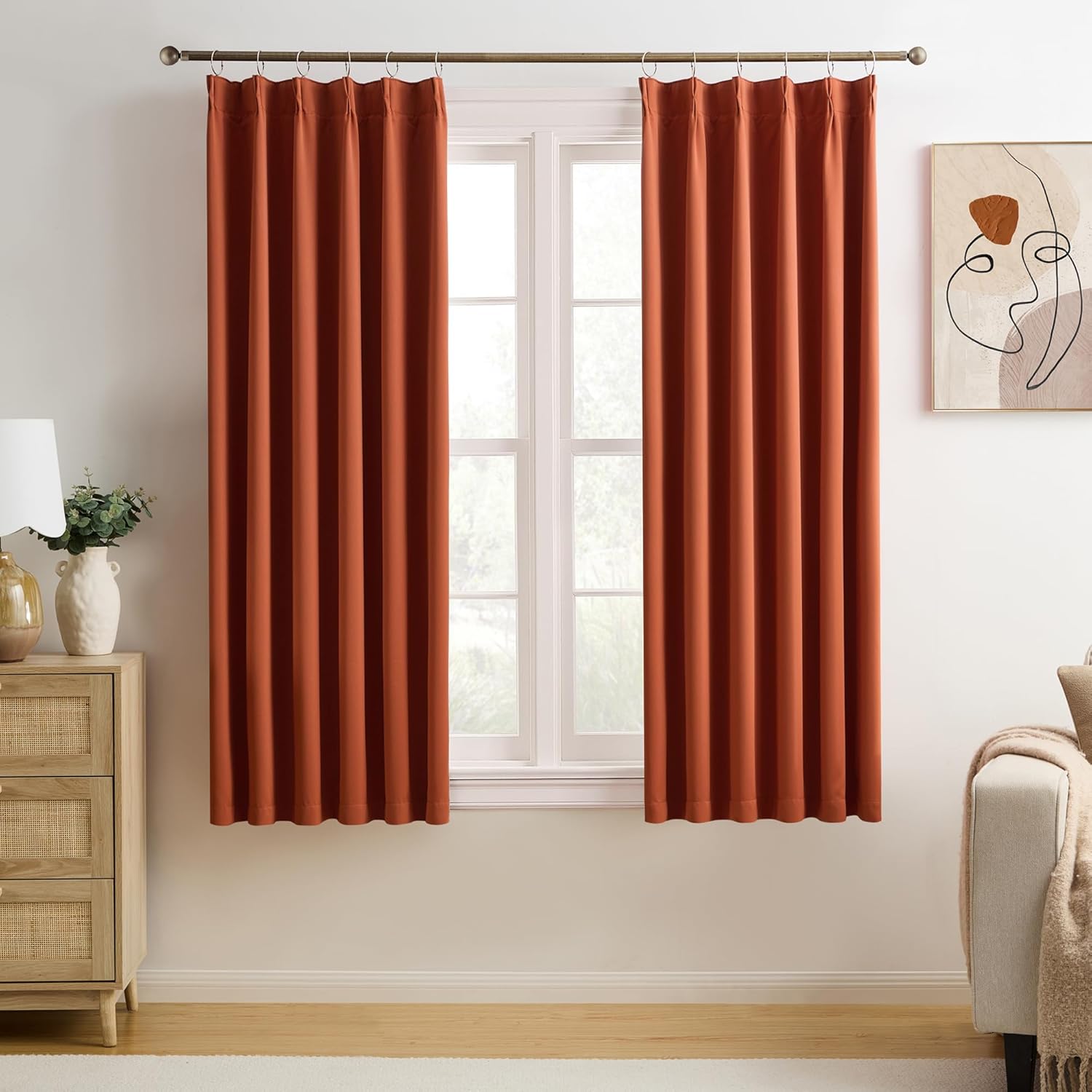 Burnt Orange Blackout Pleated Curtains for Small Windows