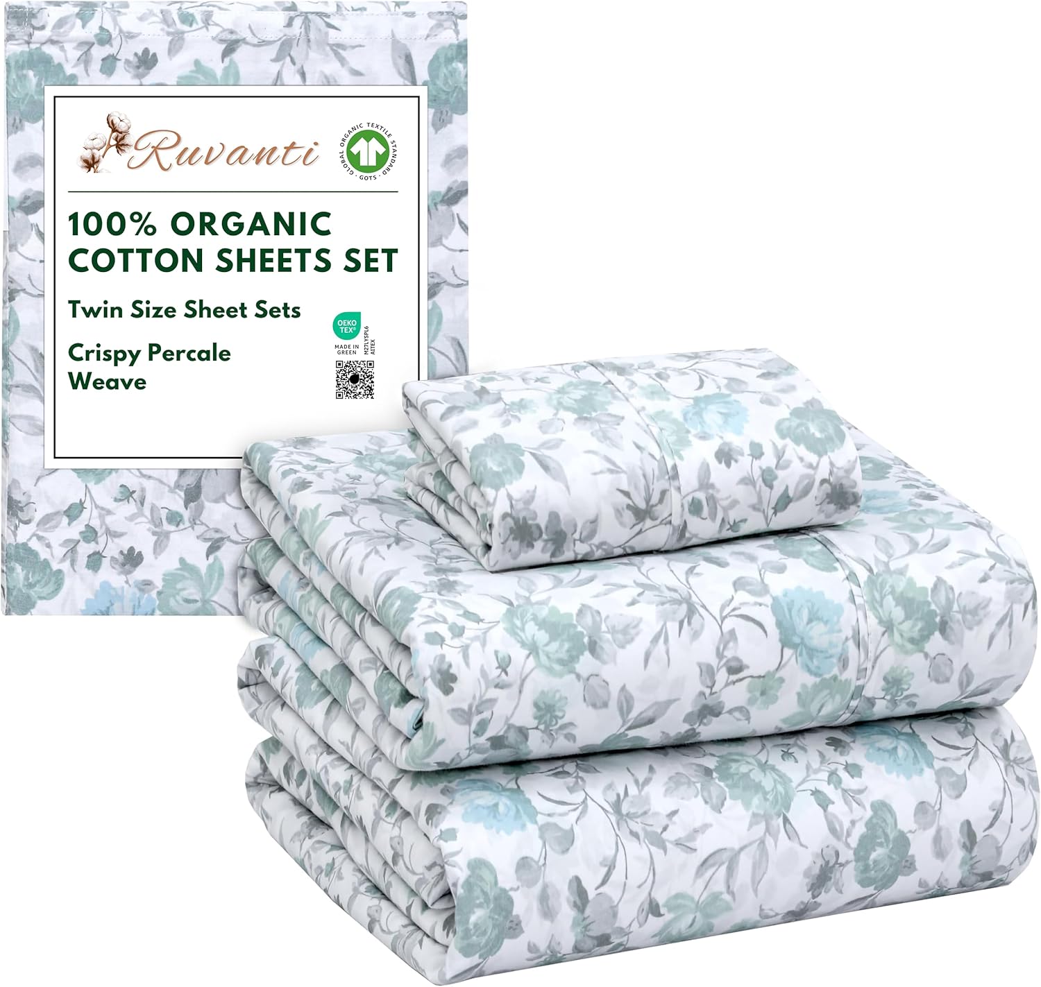 100% Organic Cotton Twin Sheets Set with Deep Pocket Fit