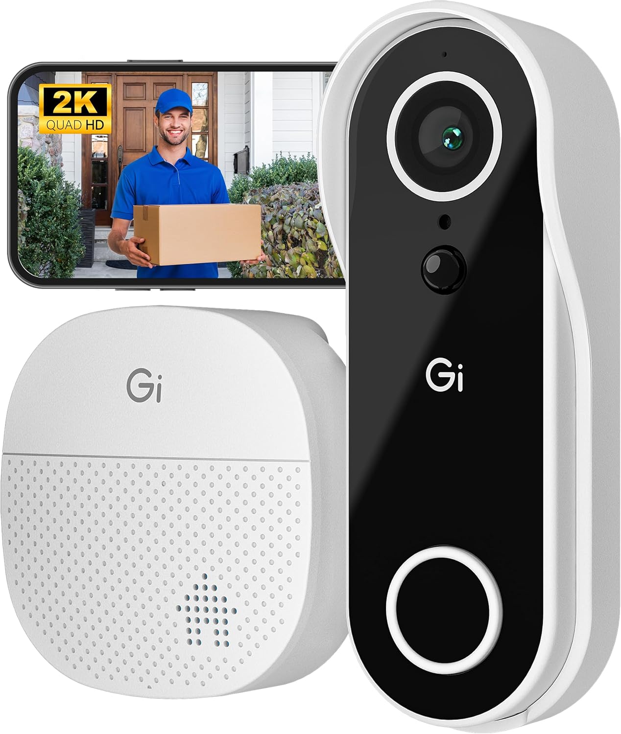 GEARit 2K Video Doorbell - Rechargeable Battery - Weather-Proof - Wireless - Easy Setup