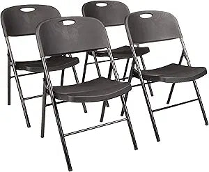 Folding Plastic Chair Set with 350-Pound Capacity, Black, 4-Pack