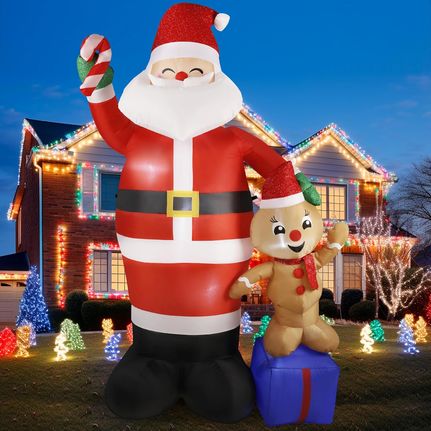 7FT Christmas Inflatable Santa with Gingerbread Doll for Yard