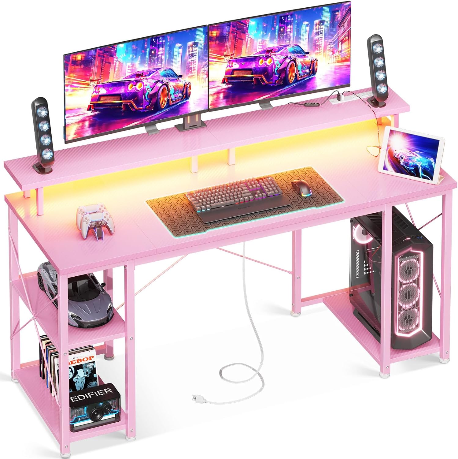 ODK 55 inch Gaming Desk with LED Lights & Power Outlets