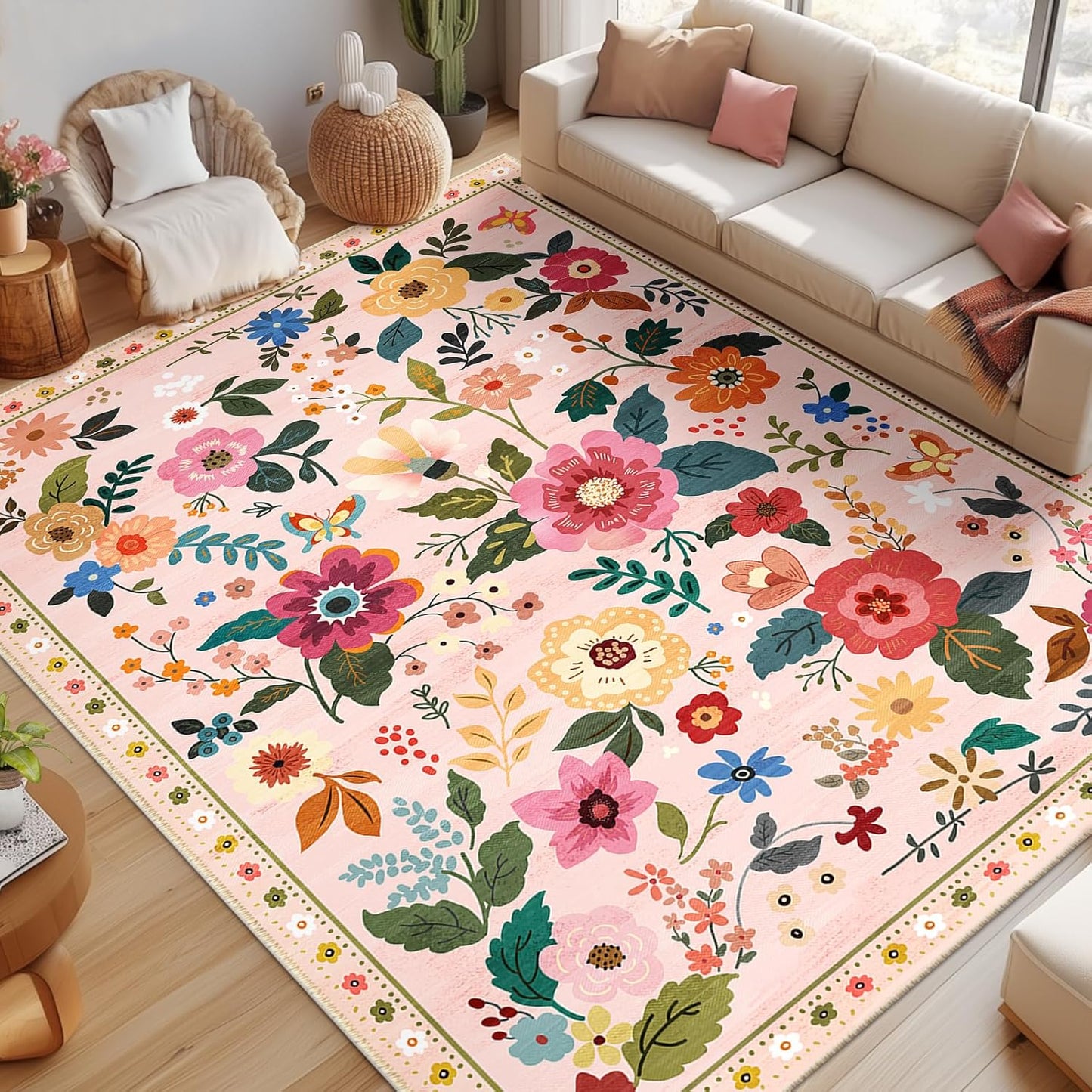 Floral 8x10 Area Rug Soft Print Boho Carpet Non Slip Doormat