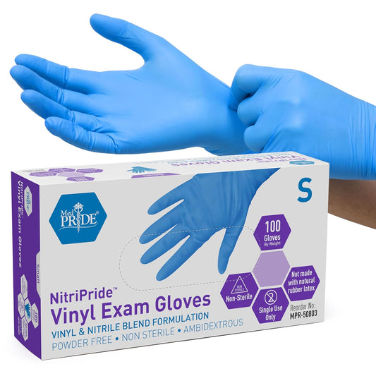 100 Small Med Pride Nitrile-Vinyl Gloves: Powder-Free for Medical, Cleaning, & Food Handling!