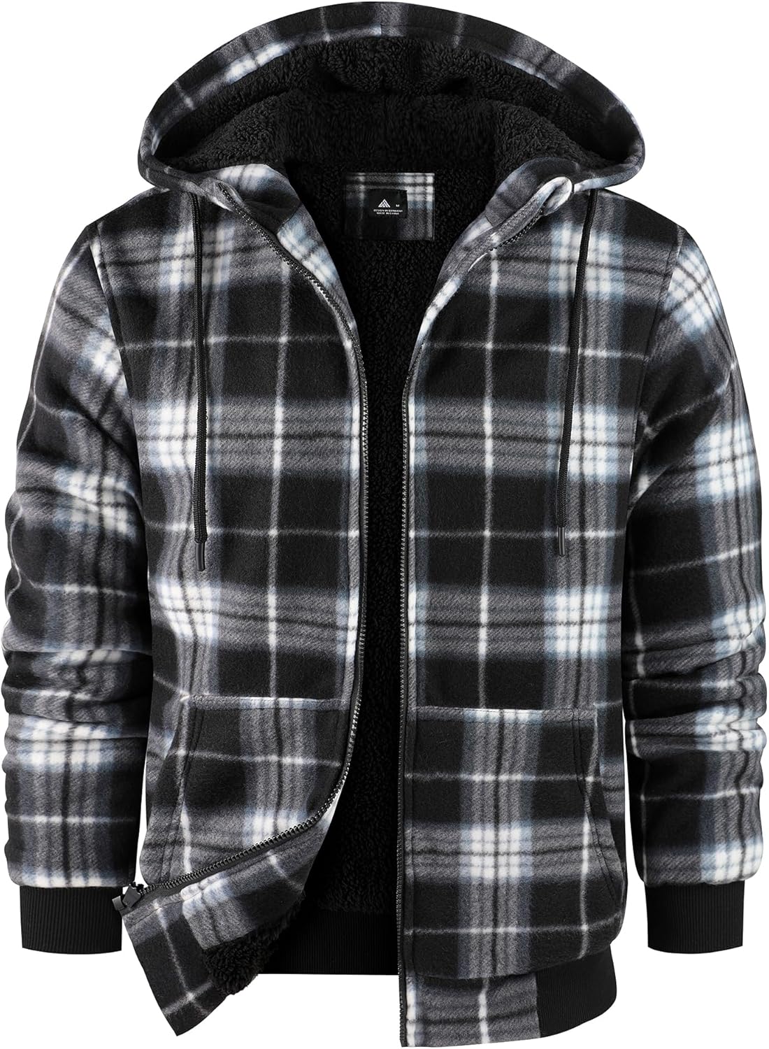 Mens Plaid Hoodies Winter Zip Up Fleece Jacket for Warmth
