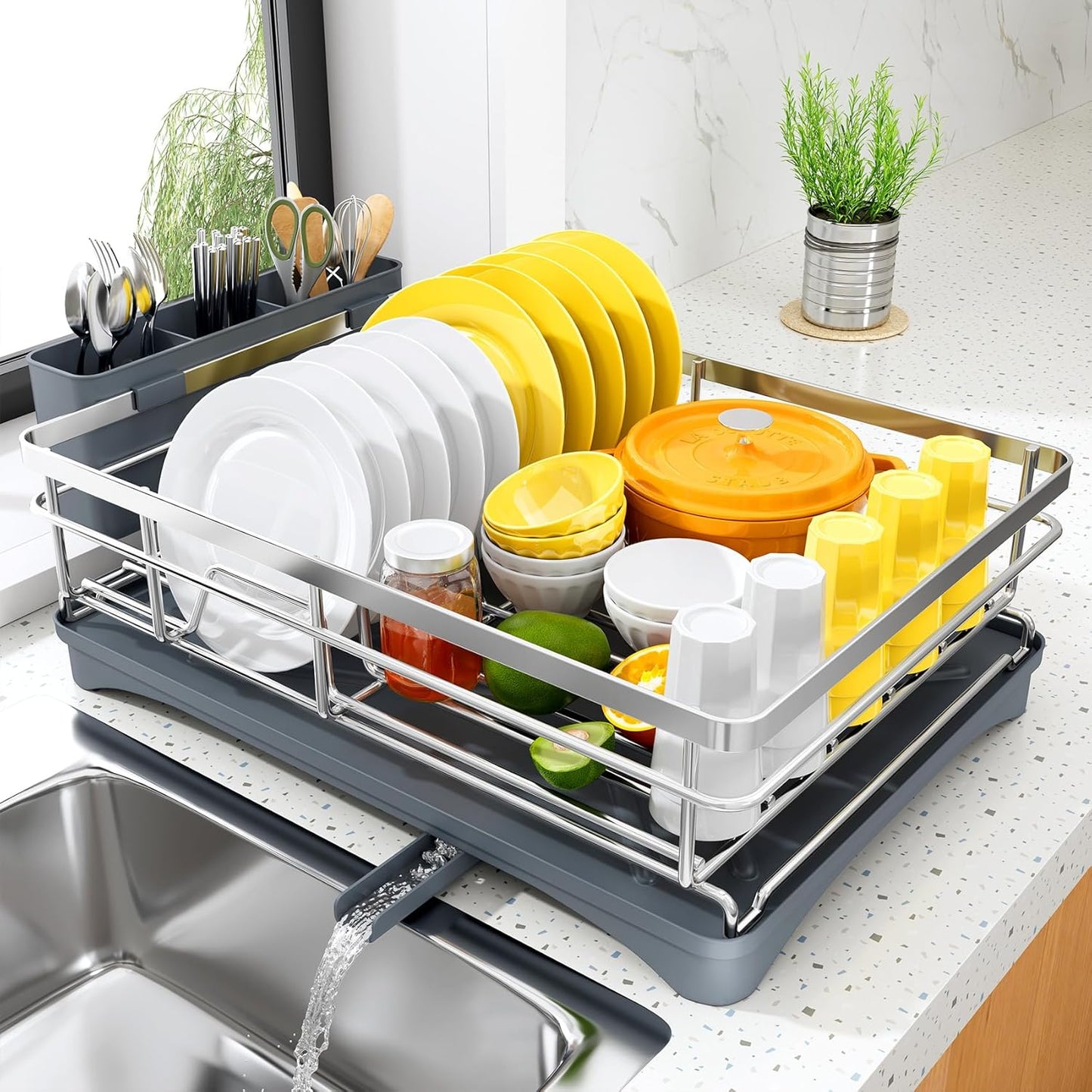 Dish Drying Rack for Kitchen Counter - Large Capacity Stainless Steel