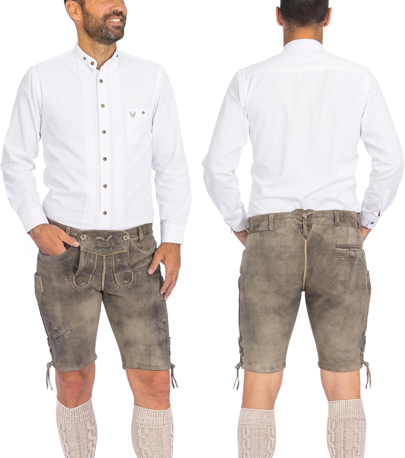 Authentic Lederhosen Men Oktoberfest Costume in Mushroom Brown