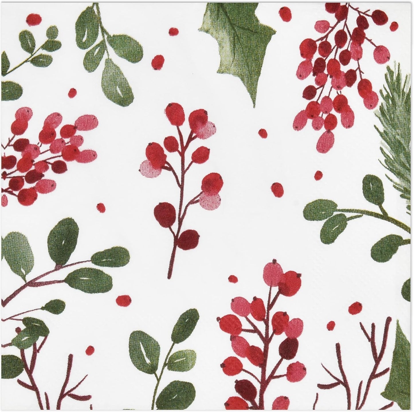 Christmas Holly Berry Cocktail Napkins - Festive Table Decor