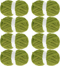 Chunky Yarn for Crocheting 8 Pack Olive Green - Fluffy Jumbo Chenille
