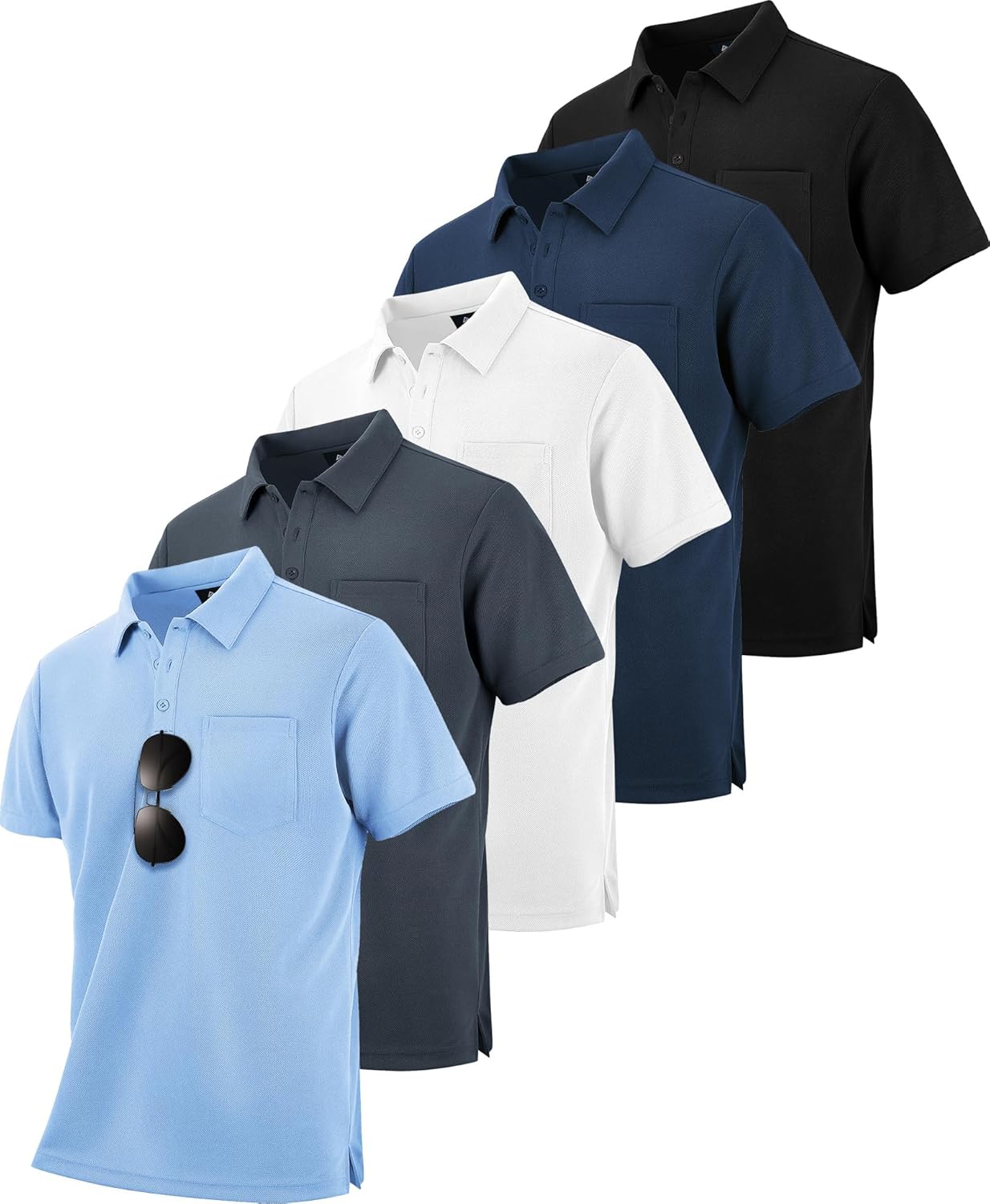 ZITY 5 Pack Polo Shirts for Men with Pocket for All Occasions