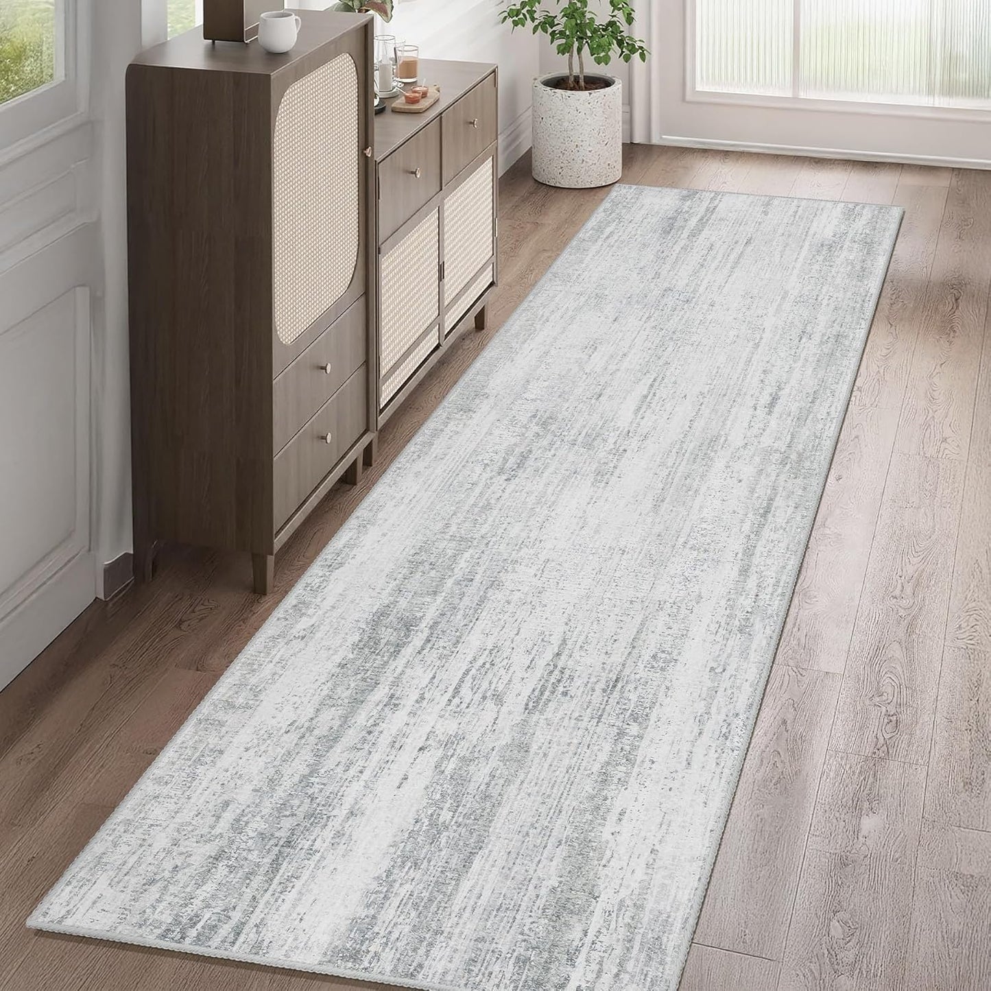 MUJOO Washable Runner Rug 2x8 for Modern Abstract Design