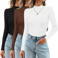 Mock Turtlenecks 3 Pack Ribbed Long Sleeve Tops - Slim Lightweight Fit