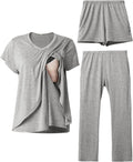 V Neck Nursing Pajamas Set 3 Pack - Comfortable Postpartum