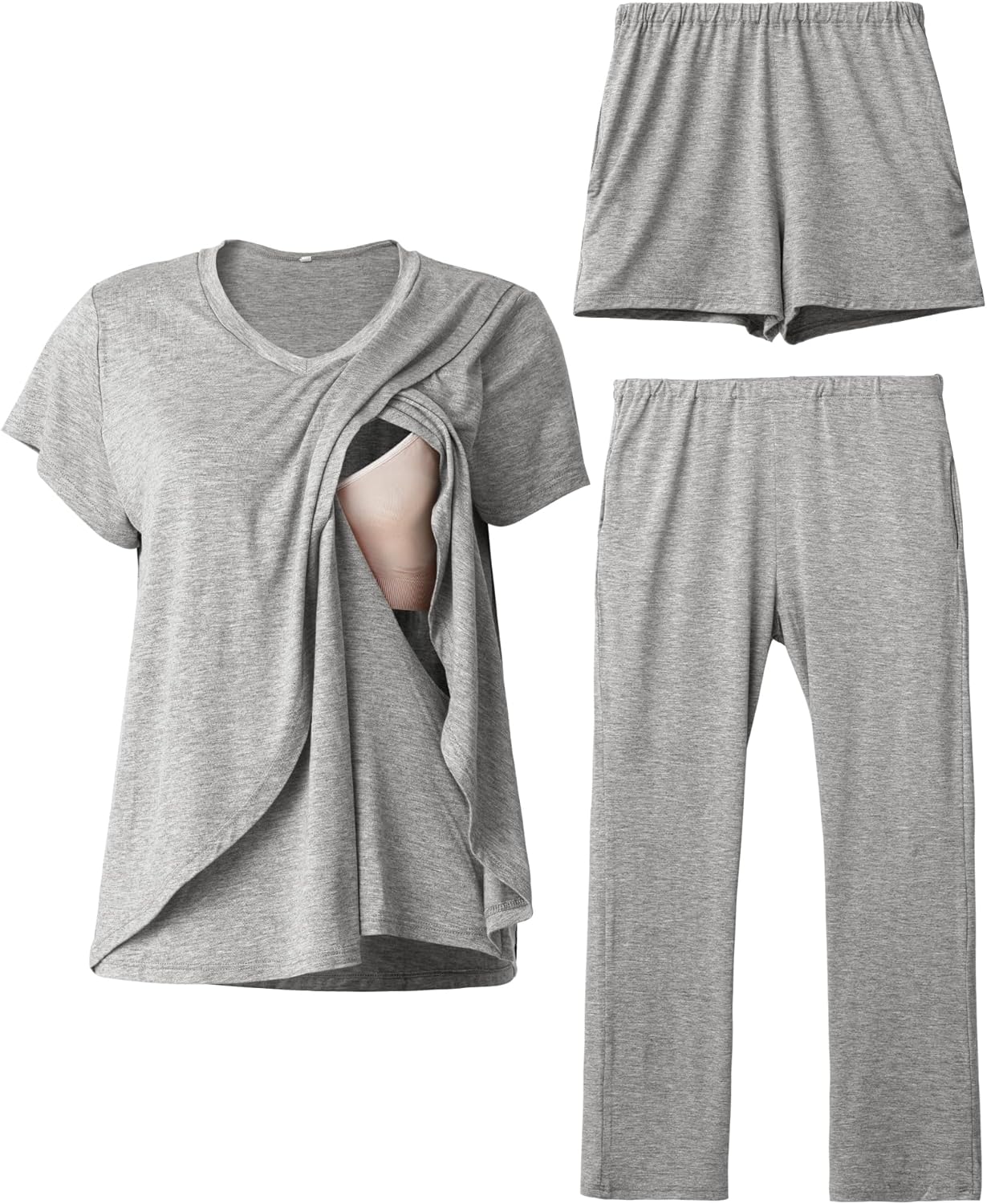 V Neck Nursing Pajamas Set for Postpartum Comfort and Style
