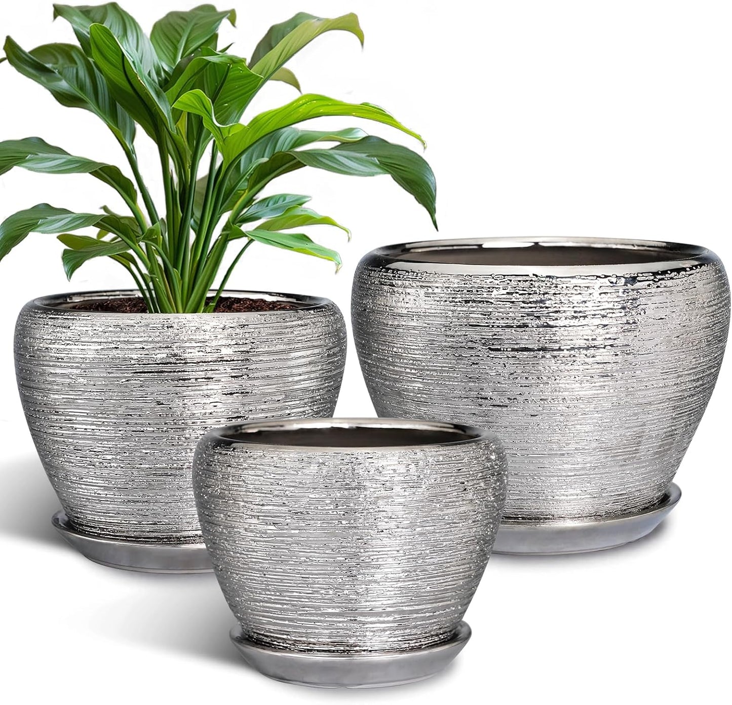 Ceramic Planters Set of 3 - Stylish Indoor Flower Pots
