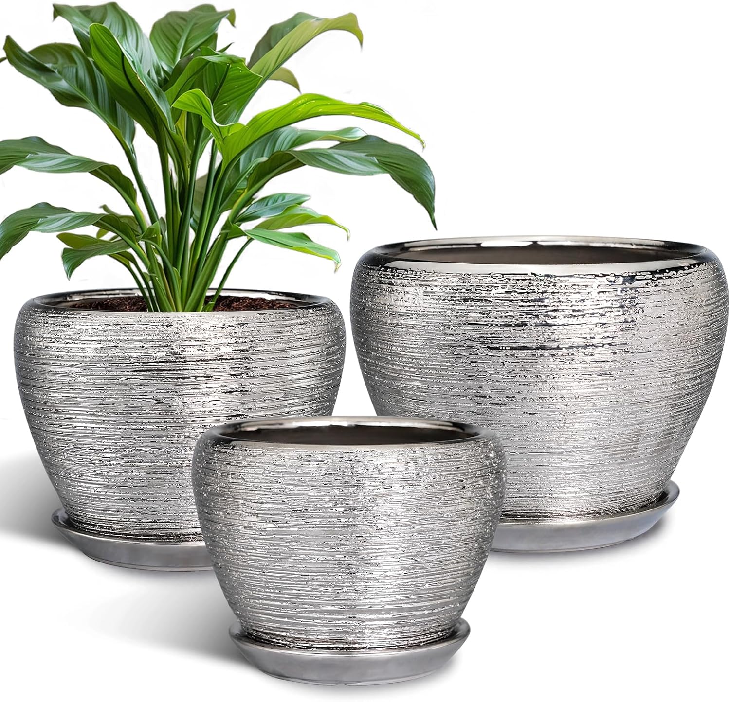 Ceramic Planters Set of 3 - Stylish Indoor Flower Pots