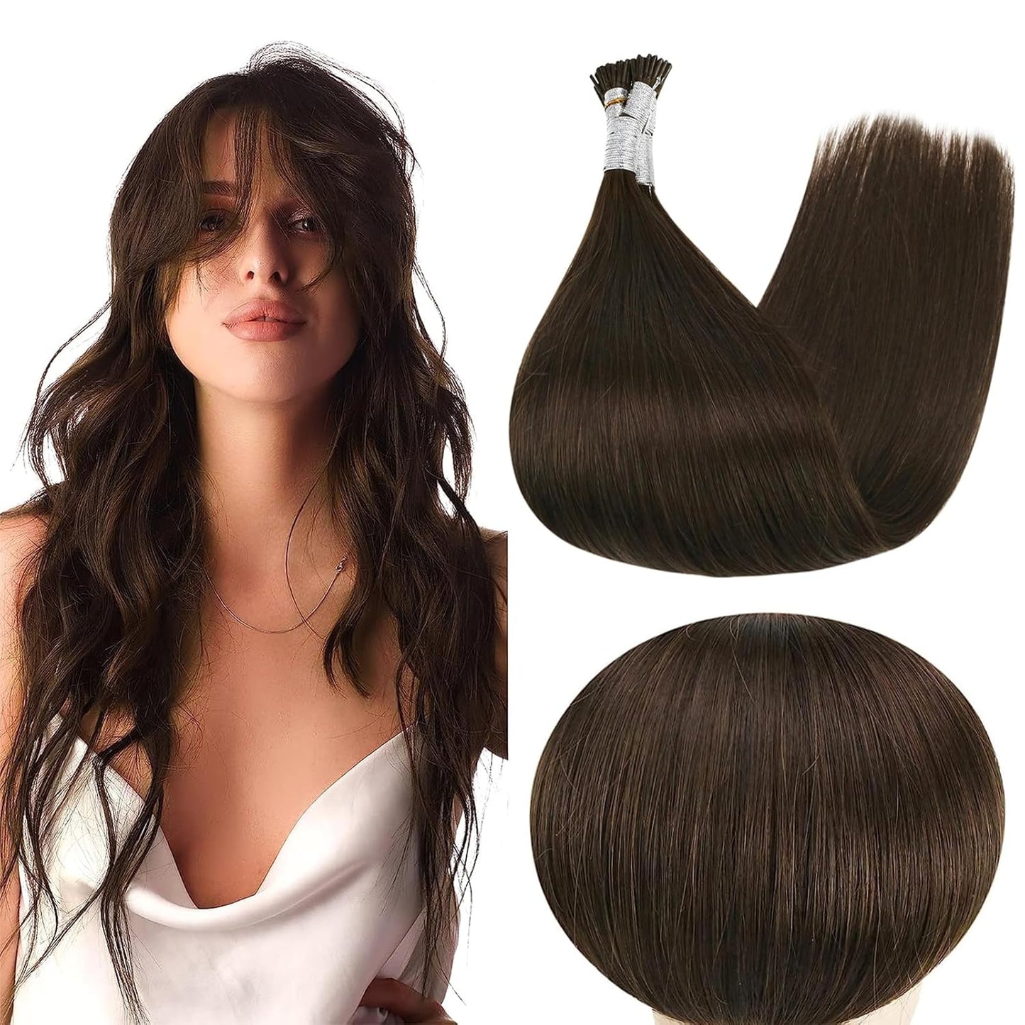 Full Shine I Tip Hair Extensions 22 Inch Darkest Brown 40 Grams