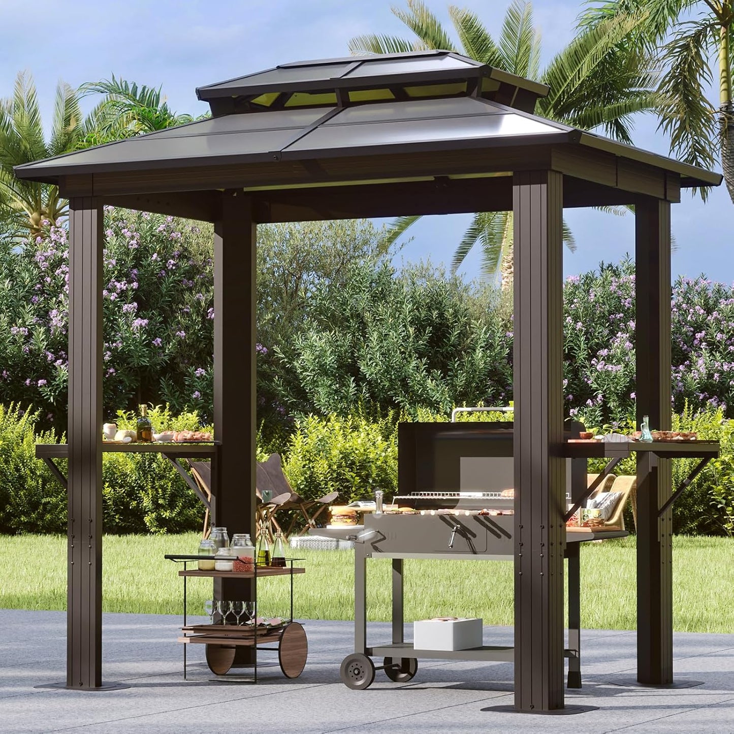 Aoxun Grill Gazebo 8 x 5FT for Outdoor Barbecue and Relaxation