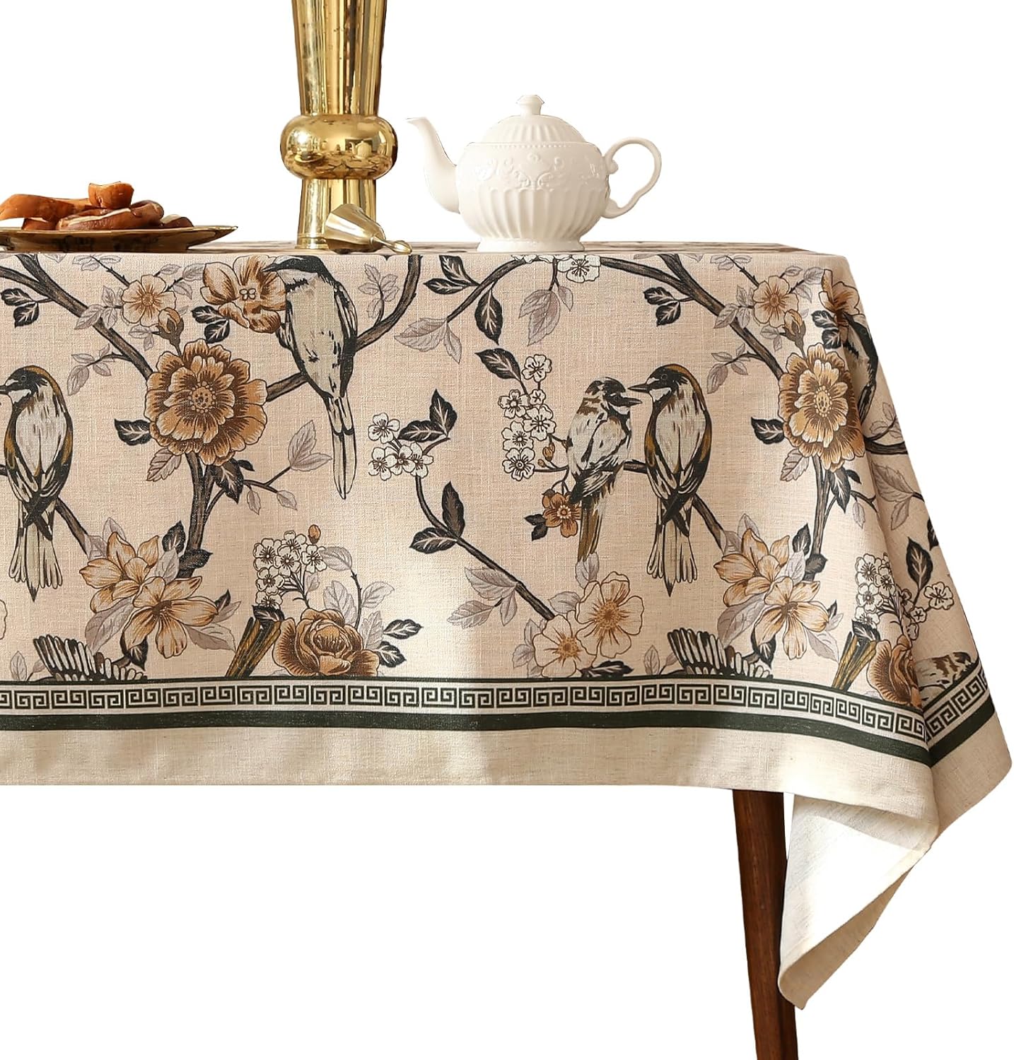 Designer Vintage Linen Long Rectangle Tablecloth for Elegant Dining