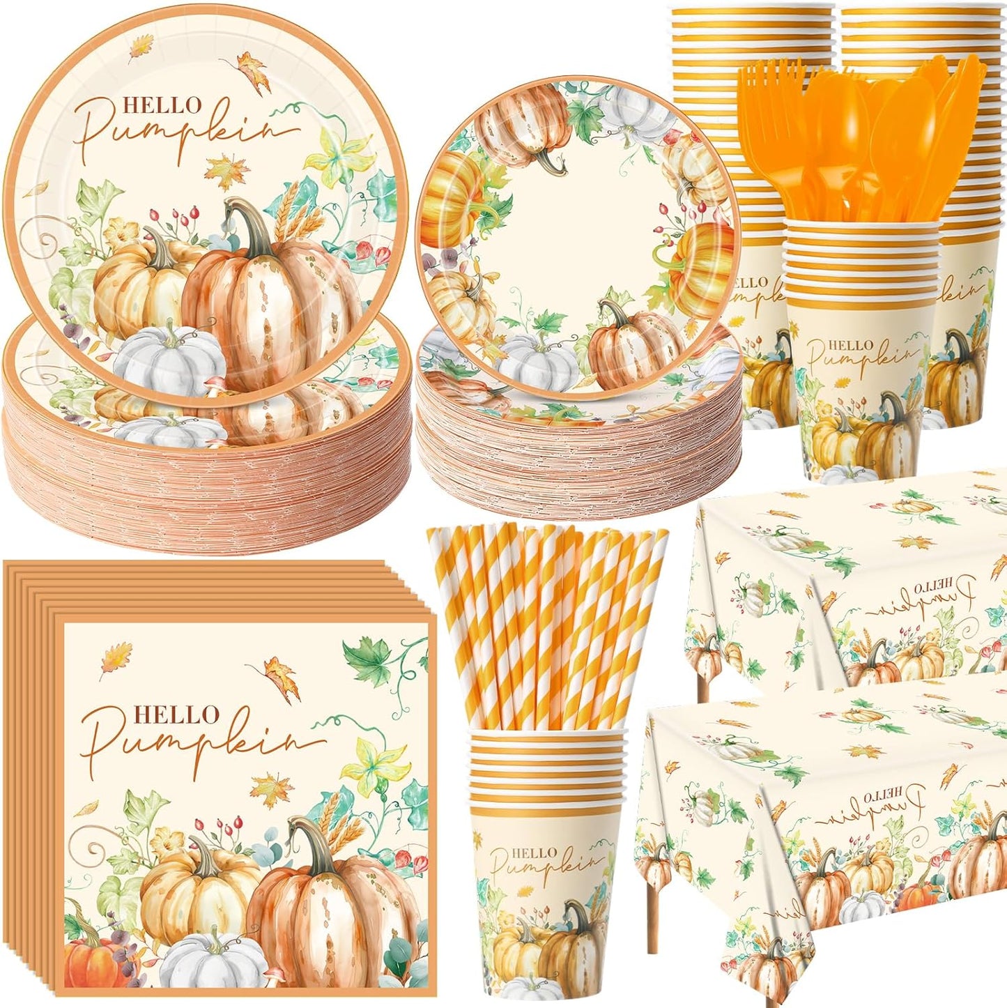 Hello Pumpkin Fall Party Supplies for 50 Guests - 452 Pcs Set