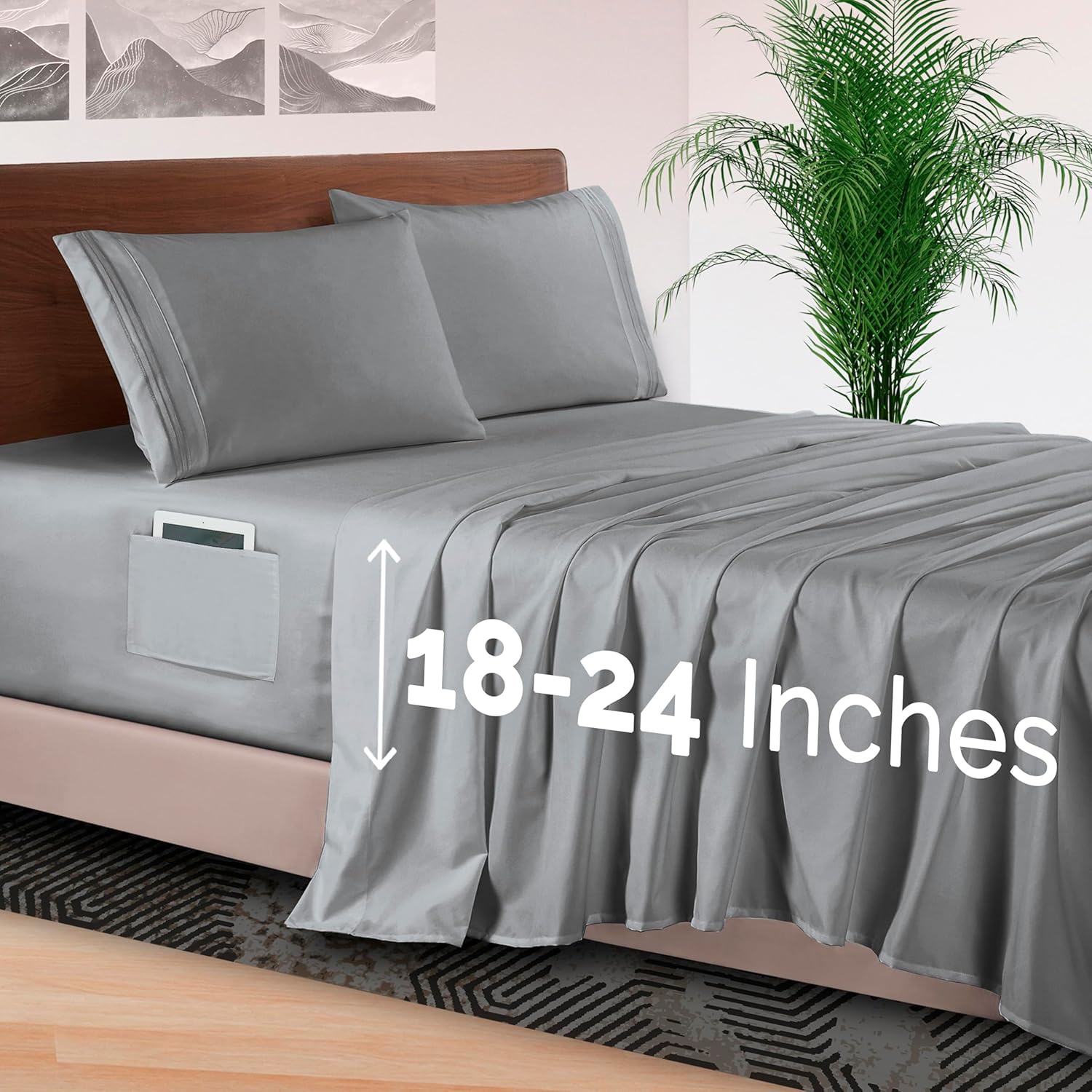 Elegant Comfort King-Size 4-Piece Bed Sheet Set in Grey