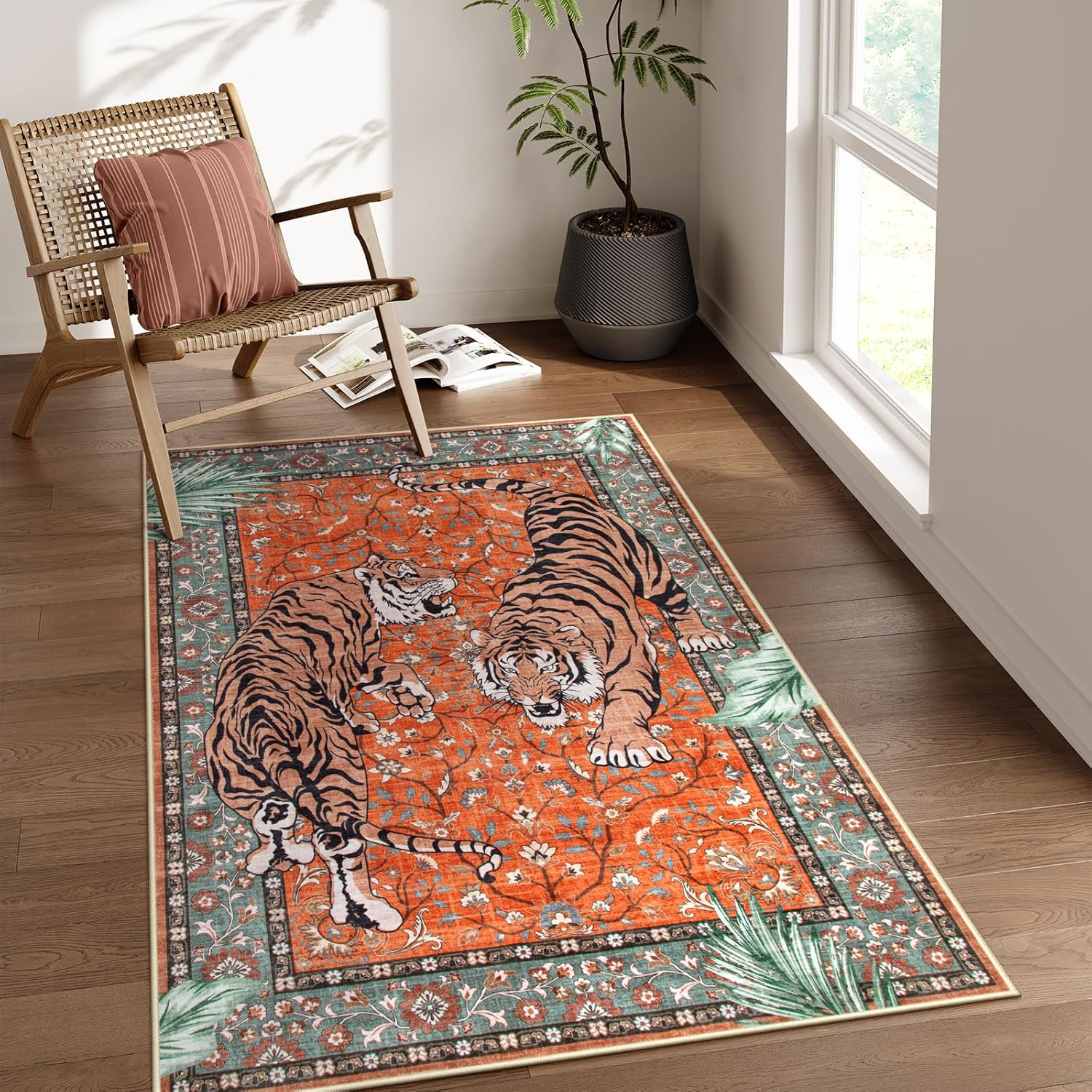 Moynesa Tiger 3x5 Washable Rug for Cozy Home Spaces