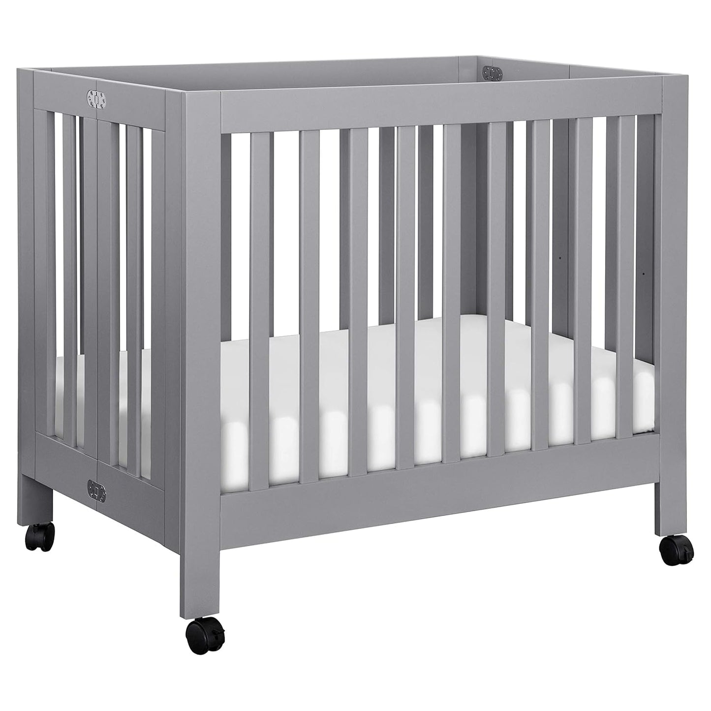 Babyletto Origami Mini Portable Folding Crib with Wheels in Grey