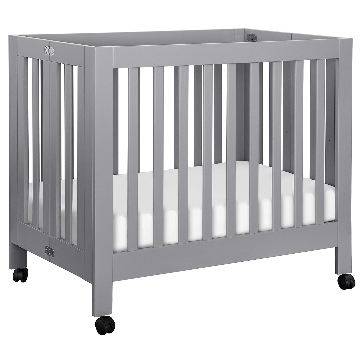 Babyletto Origami Mini Portable Folding Crib with Wheels in Grey
