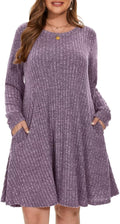 Sweater Dress Plus Size Ribbed Knit Crew Neck - Cozy Flowy Tunic